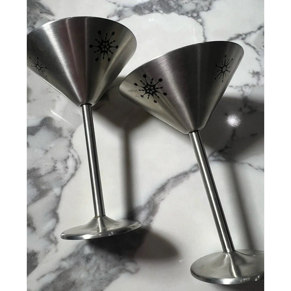 2 Martini Glasses Stainless Steel target mcm black pattern space retro classic